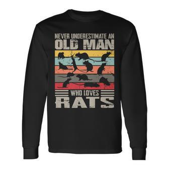 Vintage Never Underestimate An Old Man Who Loves Rats Cute Long Sleeve T-Shirt - Thegiftio UK