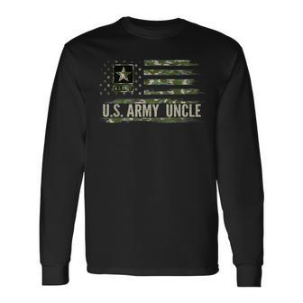 Vintage US Army Uncle With Camo American Flag Veteran Long Sleeve T-Shirt - Monsterry