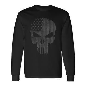 Vintage Us Flag Skull Us Army Long Sleeve T-Shirt - Monsterry