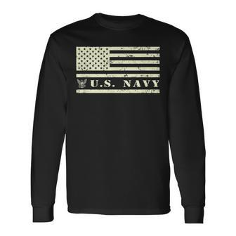 Vintage Us Flag United States Navy Long Sleeve T-Shirt - Monsterry DE