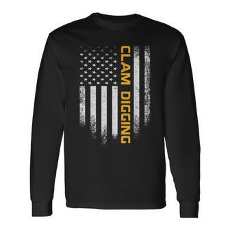 Vintage Usa American Flag Clams Clamming Clam Digging Digger Long Sleeve T-Shirt - Monsterry CA