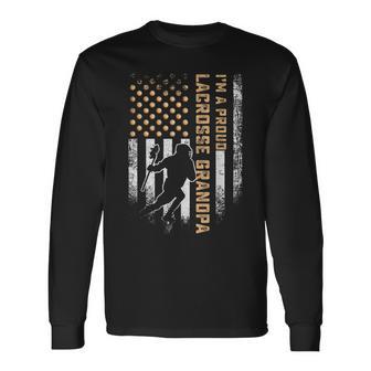 Vintage Usa American Flag I'm A Proud Lacrosse Grandpa Lax Long Sleeve T-Shirt - Monsterry DE