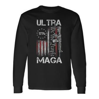 Vintage Usa Flag Ultra Maga Gun Usa 4Th Of July Trump 2024 Long Sleeve T-Shirt - Monsterry CA
