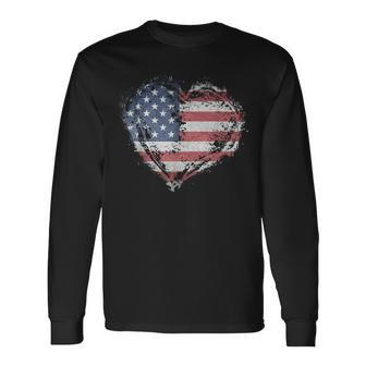 Vintage Usa Heart Shape American Flag Stylish Long Sleeve T-Shirt - Monsterry AU