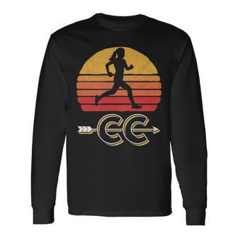 Vintage Woman Running Runner Cross Country Arrow Long Sleeve T-Shirt | Mazezy