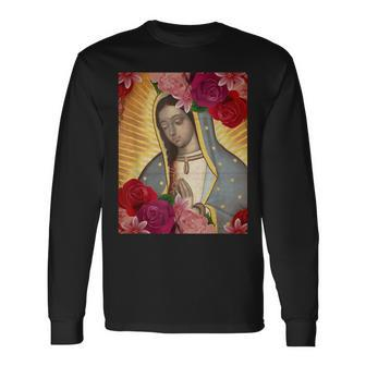 Virgen De Guadalupe Our Lady Guadalupe Vintage Mary Mexican Long Sleeve T-Shirt - Monsterry DE
