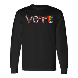 Vote Books Fist Ovaries Lgtbq Feminist Women Long Sleeve T-Shirt - Seseable