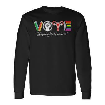 Vote Books Fist Uterus Lgtbq Flag Retro Pro Choice Liberal Long Sleeve T-Shirt - Seseable
