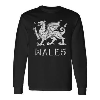 Wale Rugby Wales Welsh Flag Red Dragon Cyrmu Long Sleeve T-Shirt - Thegiftio UK