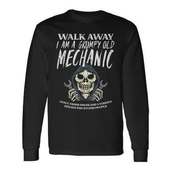 Walk Away Im Grumpy Old Mechanic Garage Grandpa Men Long Sleeve T-Shirt - Monsterry