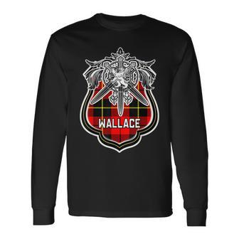 Wallace Scottish Clan Family Tartan Lion Sword Name Long Sleeve T-Shirt - Seseable