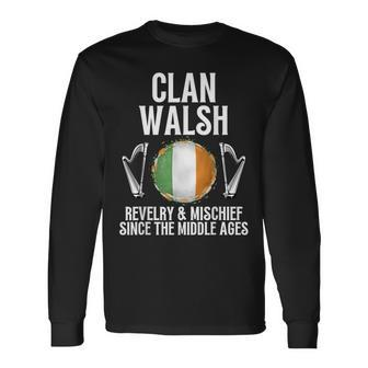 Walsh Surname Irish Family Name Heraldic Celtic Clan Long Sleeve T-Shirt - Seseable