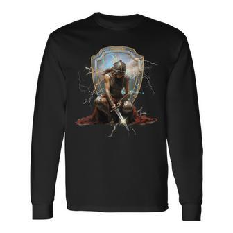 Warrior With Armor Of God Christian Long Sleeve T-Shirt - Monsterry UK