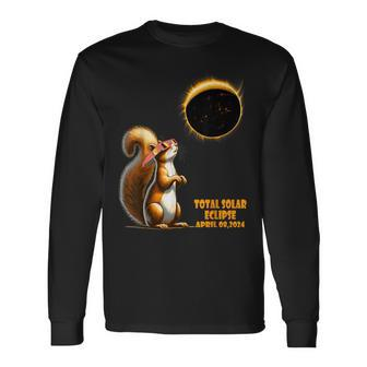 Watching Squirrel Solar Eclipse April 2024 North America Long Sleeve T-Shirt | Mazezy