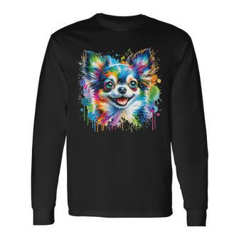 Watercolor Colorful Chihuahua Dogs Long Sleeve T-Shirt - Seseable