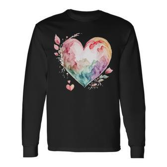 Watercolor Heart Valentine's Day Vintage Graphic Valentine Long Sleeve T-Shirt - Monsterry