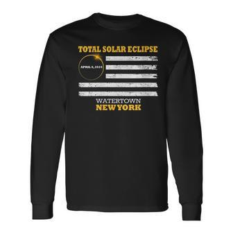 Watertown New York Solar Eclipse 2024 Us Flag Long Sleeve T-Shirt - Monsterry DE