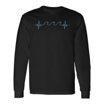 Waves Heartbeat Surfer Summer Waves Surfboard Surfing Surf Long Sleeve T-Shirt - Monsterry