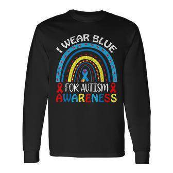 I Wear Blue For Autism Awareness Ribbon Autistic Warrior Long Sleeve T-Shirt - Monsterry DE