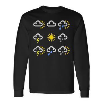 Weather Forecast Symbols Clouds Rain Sun Lightning Long Sleeve T-Shirt - Monsterry CA