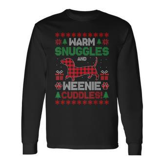 Weenie Dog Christmas Pajama Cute Weiner Ugly Christmas Long Sleeve T-Shirt - Monsterry