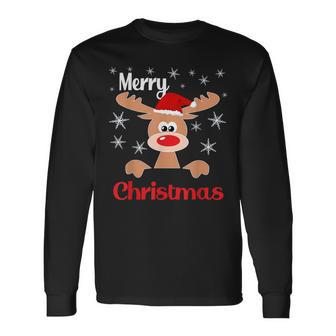 Weihnachts Rentier Weihnachtsmütze Merry Christmas Langarmshirts - Seseable