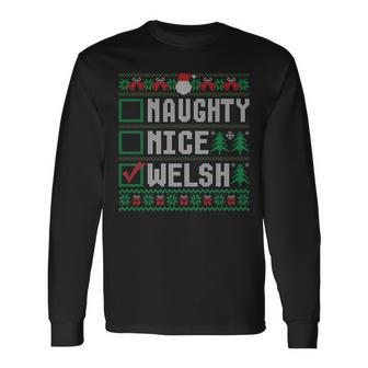 Welsh Family Name Xmas Naughty Nice Welsh Christmas List Long Sleeve T-Shirt - Seseable