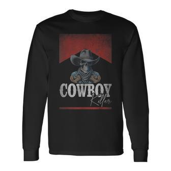 Western Cowboy Killer Cowboy Skeleton Hat And Scarf Long Sleeve T-Shirt | Mazezy