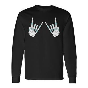 Western Rock On Skeleton Hands Rock And Roll Cowboy Cowgirl Long Sleeve T-Shirt - Seseable