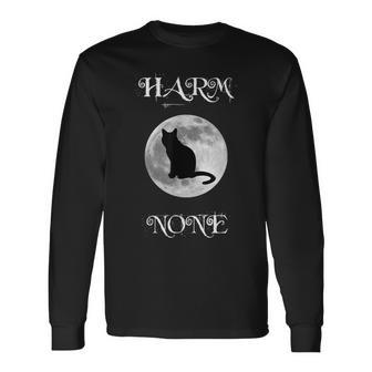 Wiccan Moon Cat Harm None Long Sleeve T-Shirt - Monsterry CA