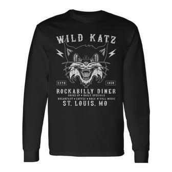 Wild Katz Rockabilly Diner 1950S Rock N Roll Vintage Long Sleeve T-Shirt - Monsterry AU