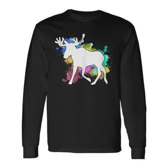 Wildlife Moose Canada Forest Animal Elk Colorful Moose Long Sleeve T-Shirt - Monsterry AU