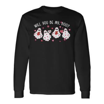 Will You Be My Boo Ghost Happy Valentine's Day Couple Long Sleeve T-Shirt - Monsterry UK