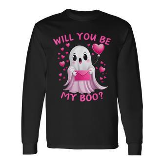 Will You Be My Boo Retro Valentine Ghost Spooky Valentine's Long Sleeve T-Shirt - Monsterry AU