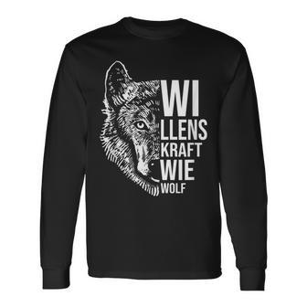 Willenskraft wie Wolf Langarmshirts Herren, Schwarzes Wolf-Motiv Tee - Seseable