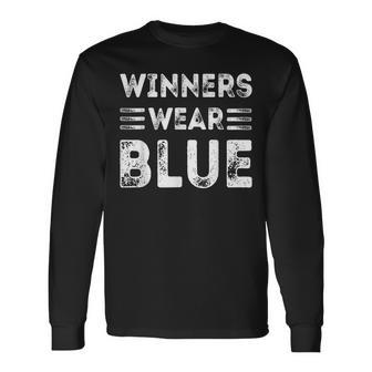 Winners Wear Blue Color Team Spirit Game War Camp Crew Long Sleeve T-Shirt - Seseable