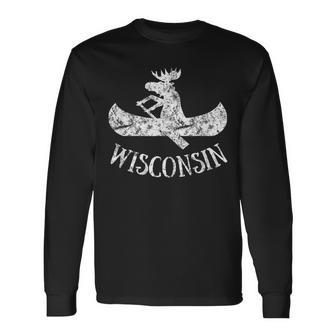 Wisconsin Wi Moose Canoe Vacation Long Sleeve T-Shirt - Monsterry