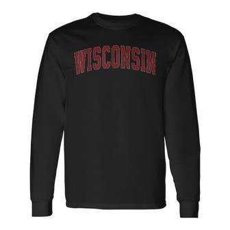 Wisconsin Wi Vintage Athletic Sports Red Style Long Sleeve T-Shirt | Mazezy UK