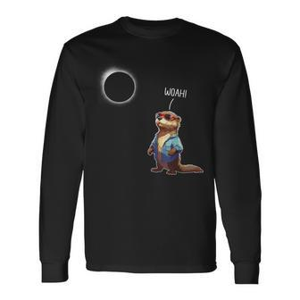 Woah Otter Solar Eclipse 2024 Boys Total Eclipse Otter Long Sleeve T-Shirt - Thegiftio UK