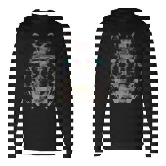 Wolf As Dj In Galaxy Sunglass Headphone Long Sleeve T-Shirt | Mazezy