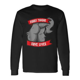 Wolf Furry Thighs Save Lives Proud Furry Pride Fandom Long Sleeve T-Shirt - Monsterry UK