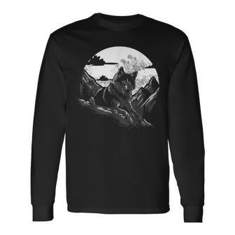 Wolf Survives Mountains Moon Wolf Lover Long Sleeve T-Shirt - Thegiftio UK