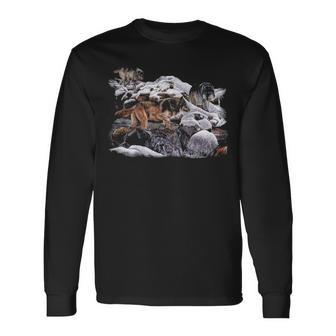 Wolf Sweat Wildlife Wolf Mountain Three Wolf Long Sleeve T-Shirt | Mazezy AU