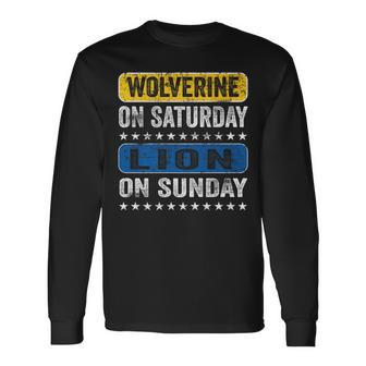 Wolverine On Saturday Lion On Sunday Detroit Long Sleeve T-Shirt - Thegiftio UK