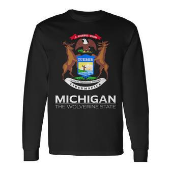 The Wolverine State Michigan Flag Detroit Great Lakes Long Sleeve T-Shirt - Monsterry