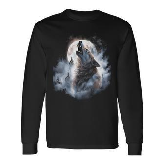 Wolves Howling At Moon Wolf Wild Animal Long Sleeve T-Shirt - Monsterry CA