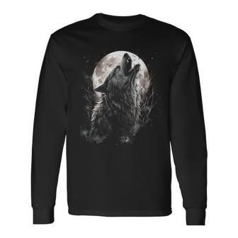 Wolves Howling At Moon Wolf Wild Animal Long Sleeve T-Shirt - Thegiftio UK