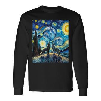 Wolves Howling At The Starry Moon Long Sleeve T-Shirt - Seseable