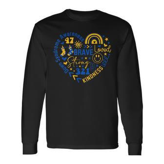 World Down Syndrome Day Awarenes 321 Blue And Yellow Heart Long Sleeve T-Shirt - Monsterry AU