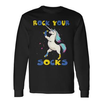 World Down Syndrome Day Rock Your Socks Unicorn Long Sleeve T-Shirt - Thegiftio UK